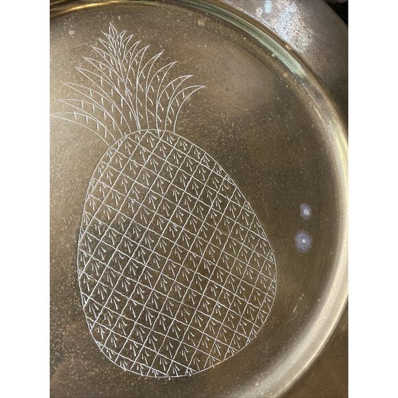 Vintage Brass Table Tray Plate 13” Etched Pineapple‎ Round Wall Hanging Decor - Picture 10 of 10
